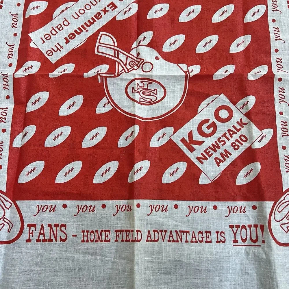Vintage The Examiner KGO AM 810 San Francisco 49ers Fans Bandana Scarf New White